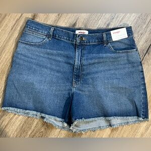Wrangler Women’s Denim Shorts 18M | High Rise Frayed Hem Jean Cutoff Shorts Blue